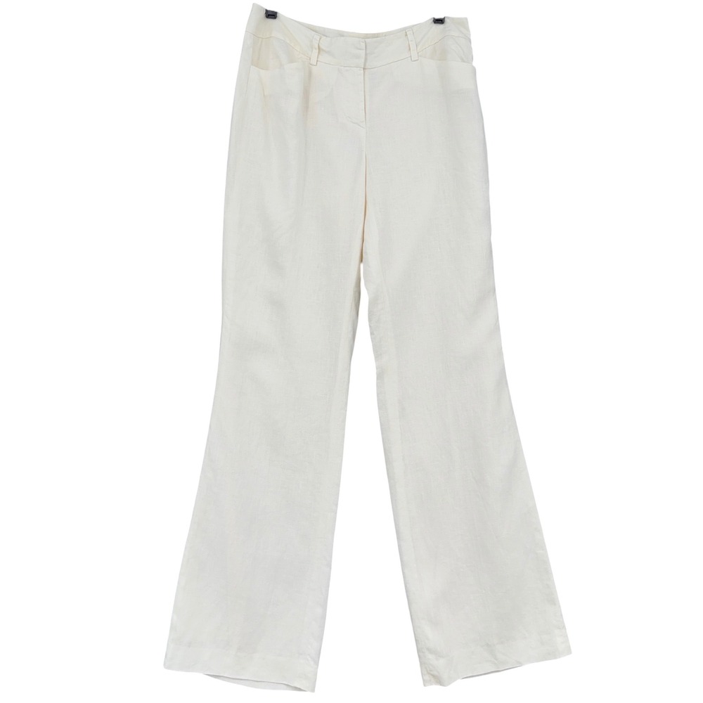 Intuitions Wide Leg Pants Womens 6 100% Linen‎ Cream Trousers